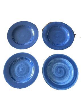 Lot Of 4-Hausenware 2-Twist Blue & 2 Blue Dinner Plates 11.5" (1 chip back/1)